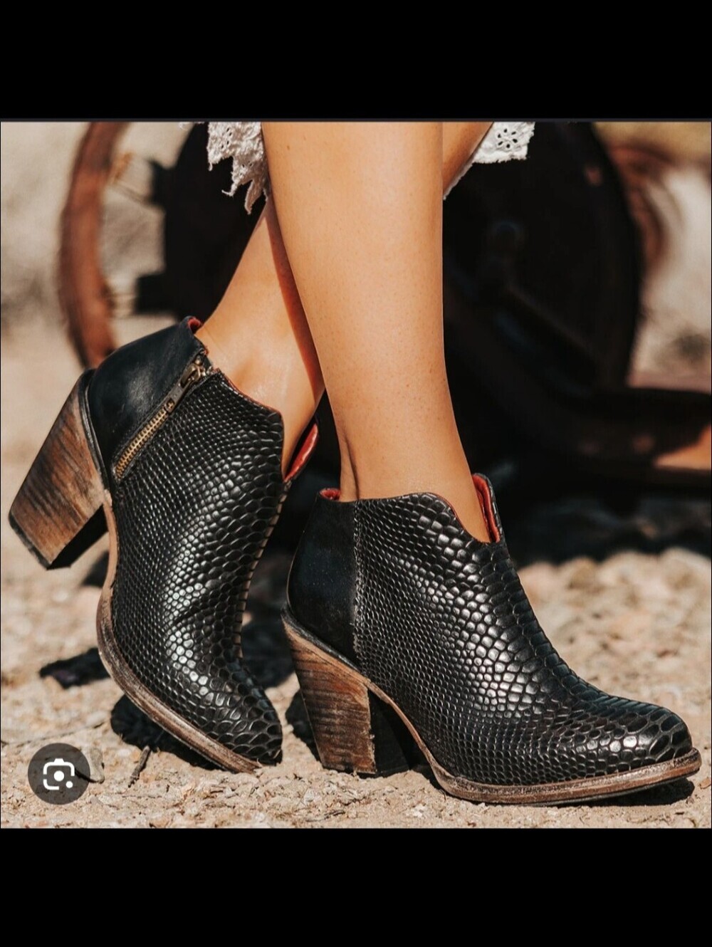 freebird FREEBIRD Black Snake-Texture Ankle Booties with Side Zip-9